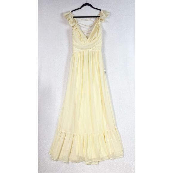 Lulus Soiree Celebration Light Yellow Ruffled Lace-Up Maxi Dress Size XL NWT - Picture 6 of 10